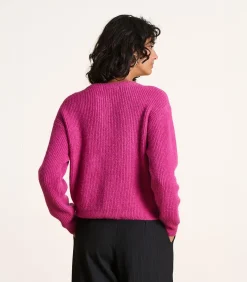 Fuchsia roze geribbelde gebreide gilet