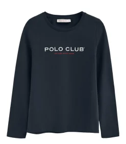 Gebroken wit T-shirt met lange mouwen en geborduurd Polo Club-logo Established 2012