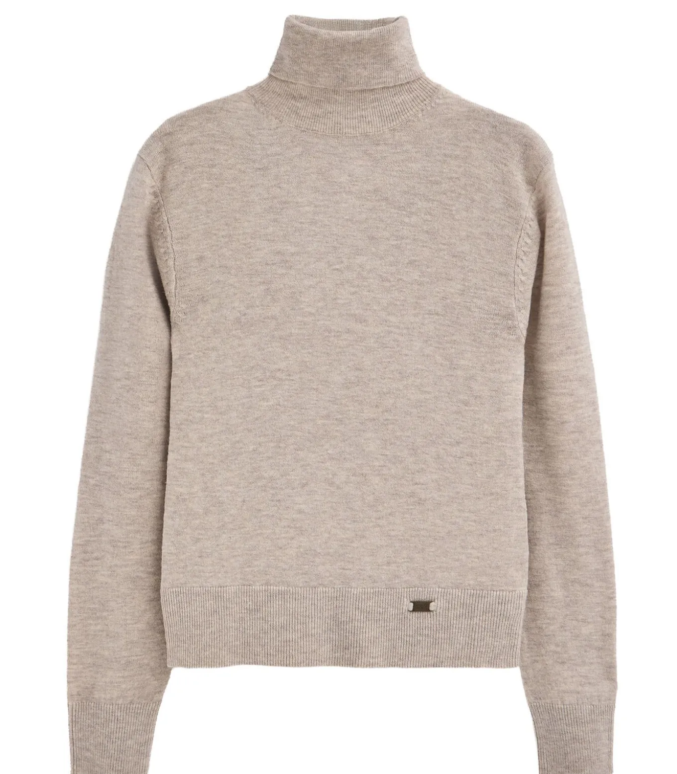 Gemêleerd beige coltrui van merinowol en met slim fit