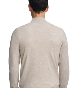 Gemêleerd beige trui van merinowol met halve rits