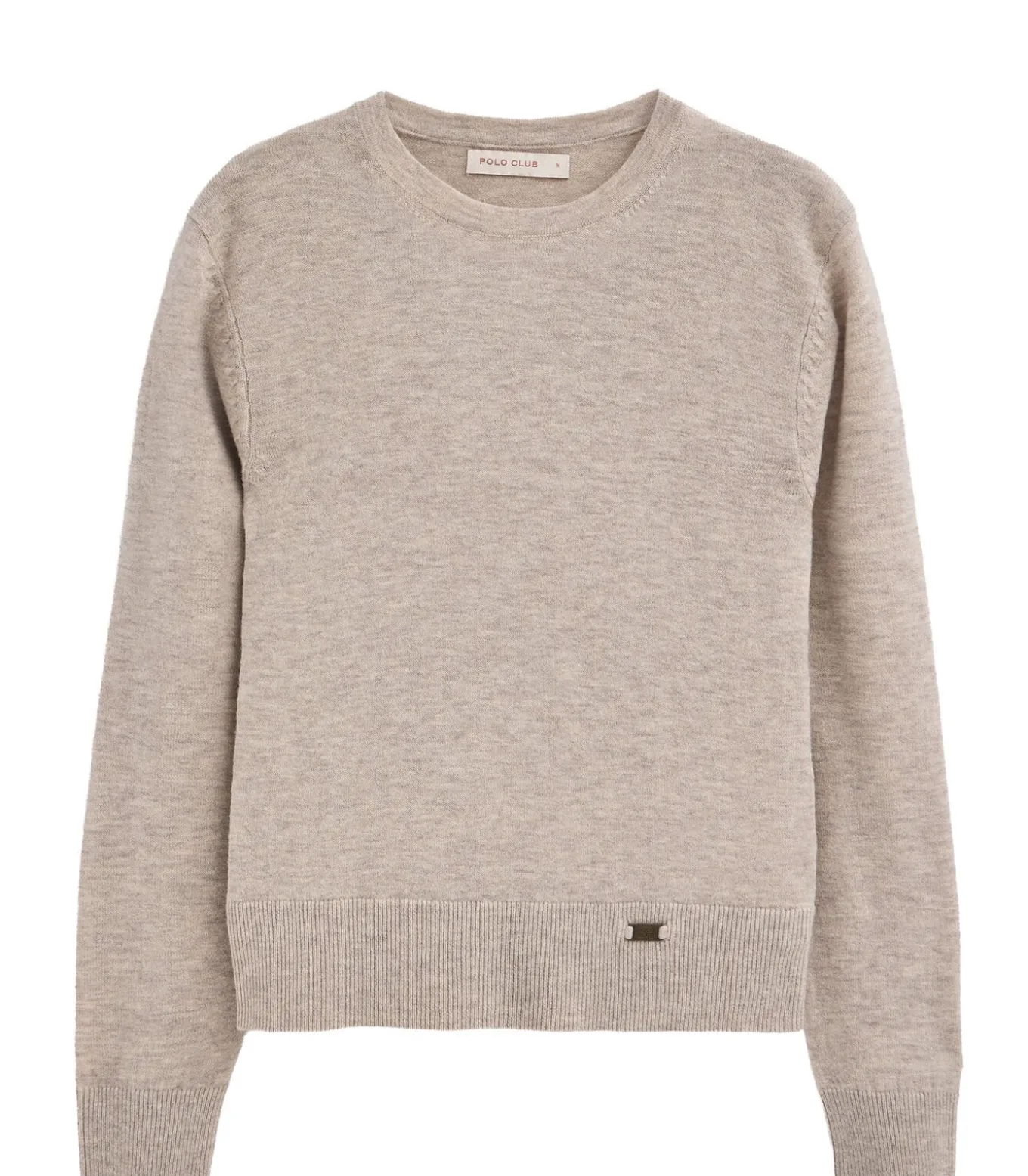 Gemêleerd beige trui van merinowol, met slim fit en ronde hals