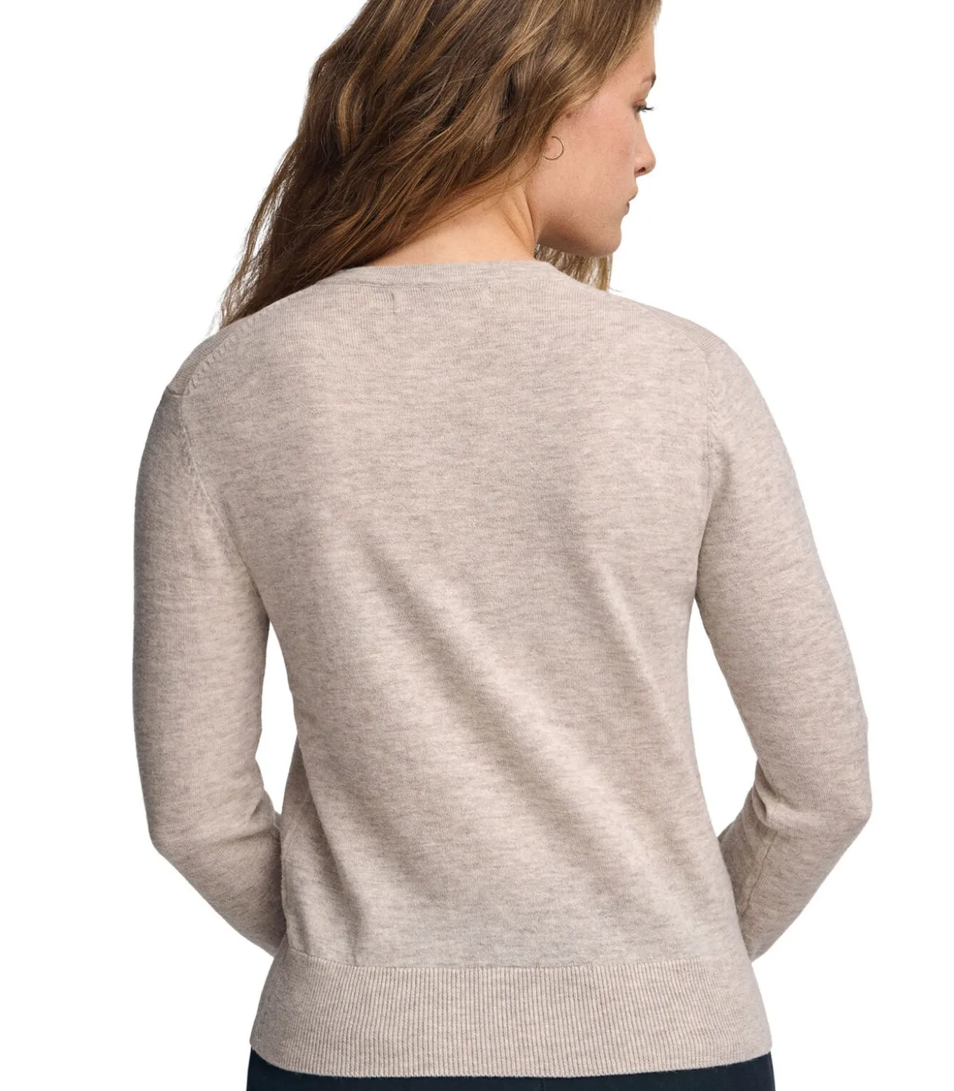 Gemêleerd beige trui van merinowol, met slim fit en ronde hals