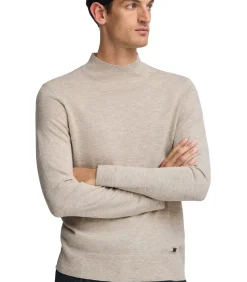 Gemêleerd beige trui van merinowol met Perkins-kraag