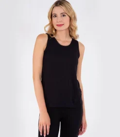 Geribde damestanktop Zwart