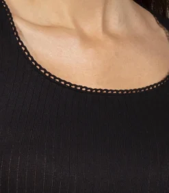 Geribde damestanktop Zwart