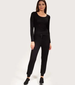 Geribde joggerbroek voor dames Zwart