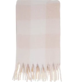 Geruite damessjaal met franjes Crème