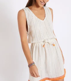 Gestreept ecru MARZUL MANDALO mini jurkje