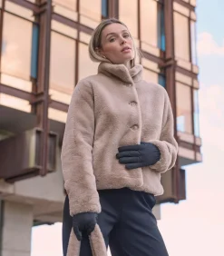 Gevoerde handschoenen met imitatiebont Zwart M