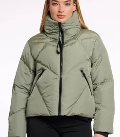 Gewatteerd jack met hoge kraag Groene as 38