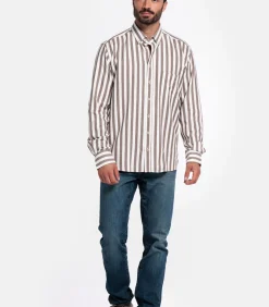 Giordano Brando Streep Overhemd - Donkerbruin