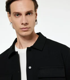 Grijs Heren Shacket Met Zakdetails Lange Mouwen