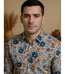 Grijs herenoverhemd met bloemen