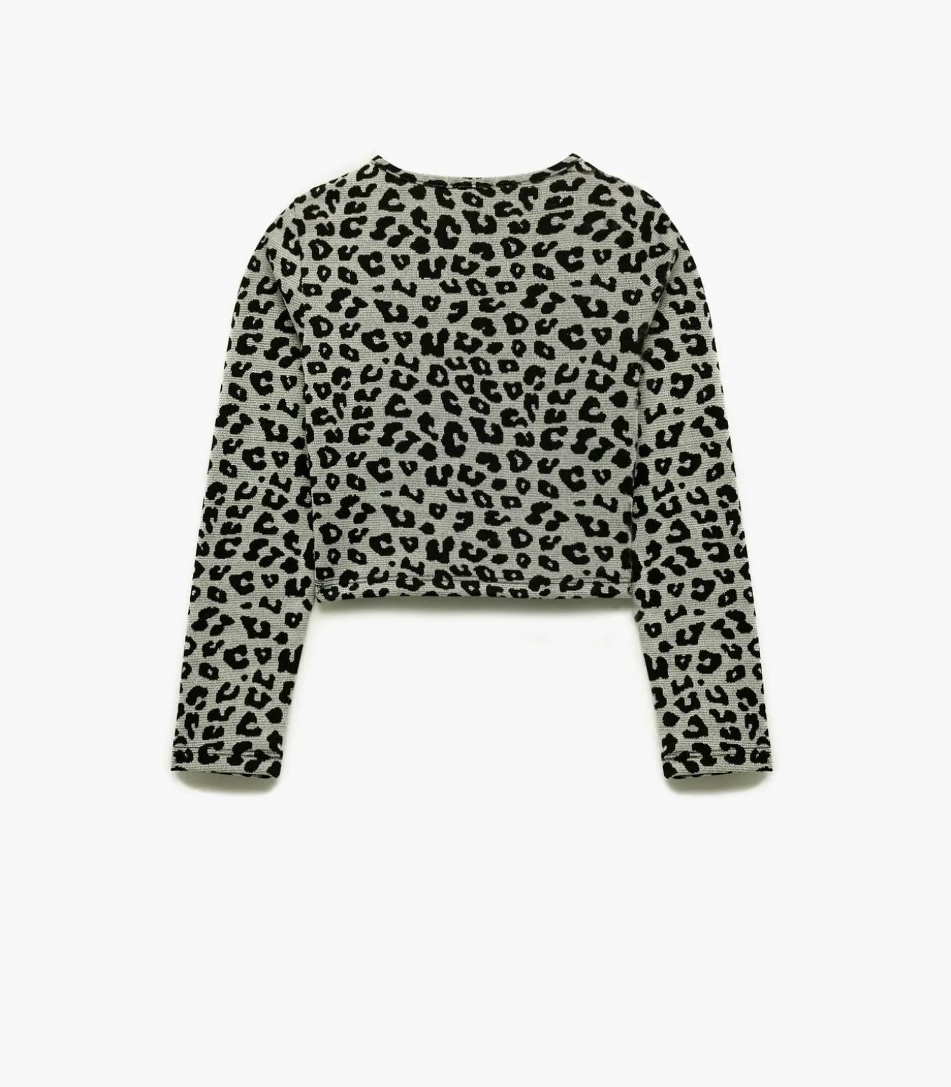 Grijze Crop Blouse Lange Mouwen Luipaardprint