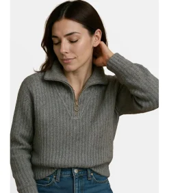 Grijze damestrui met ritskraag