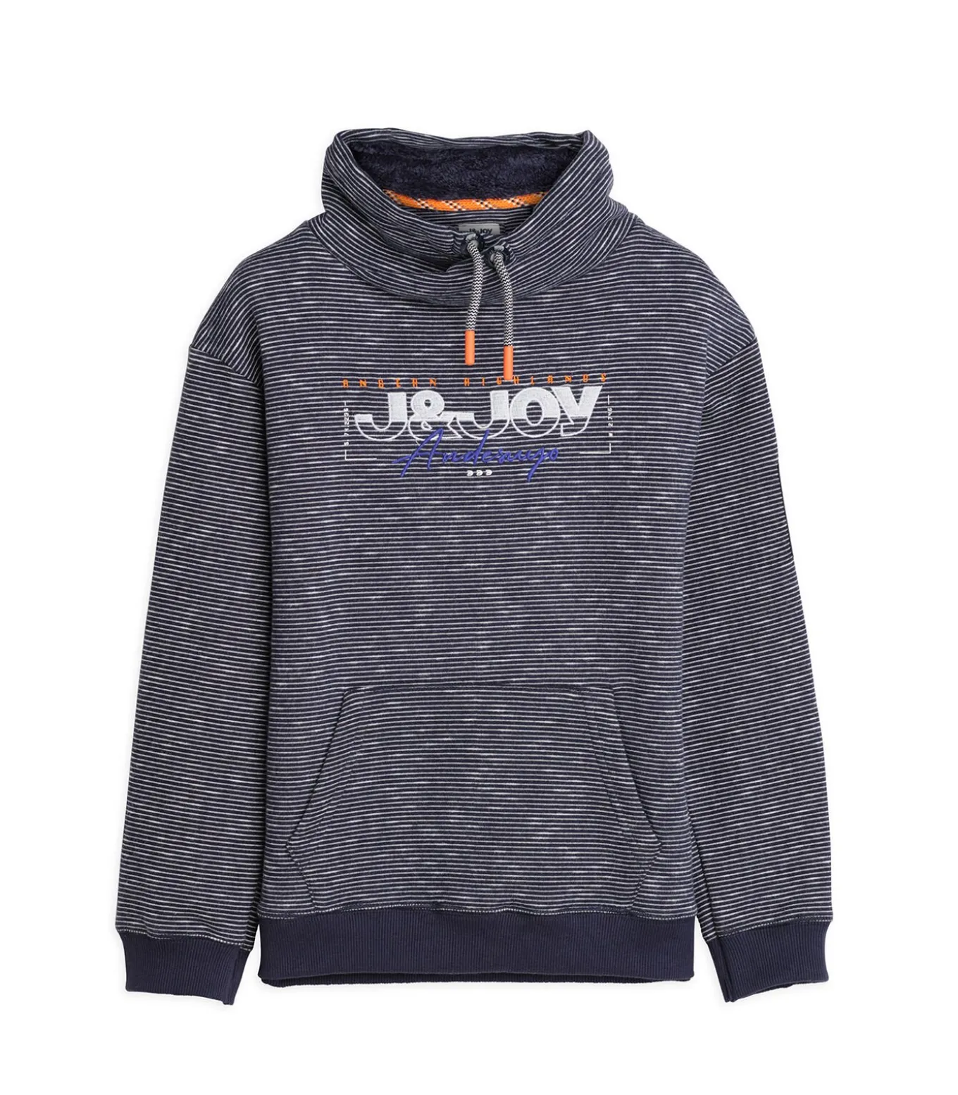 Grijze jongenssweater met kangoeroezak en opstaande kraag