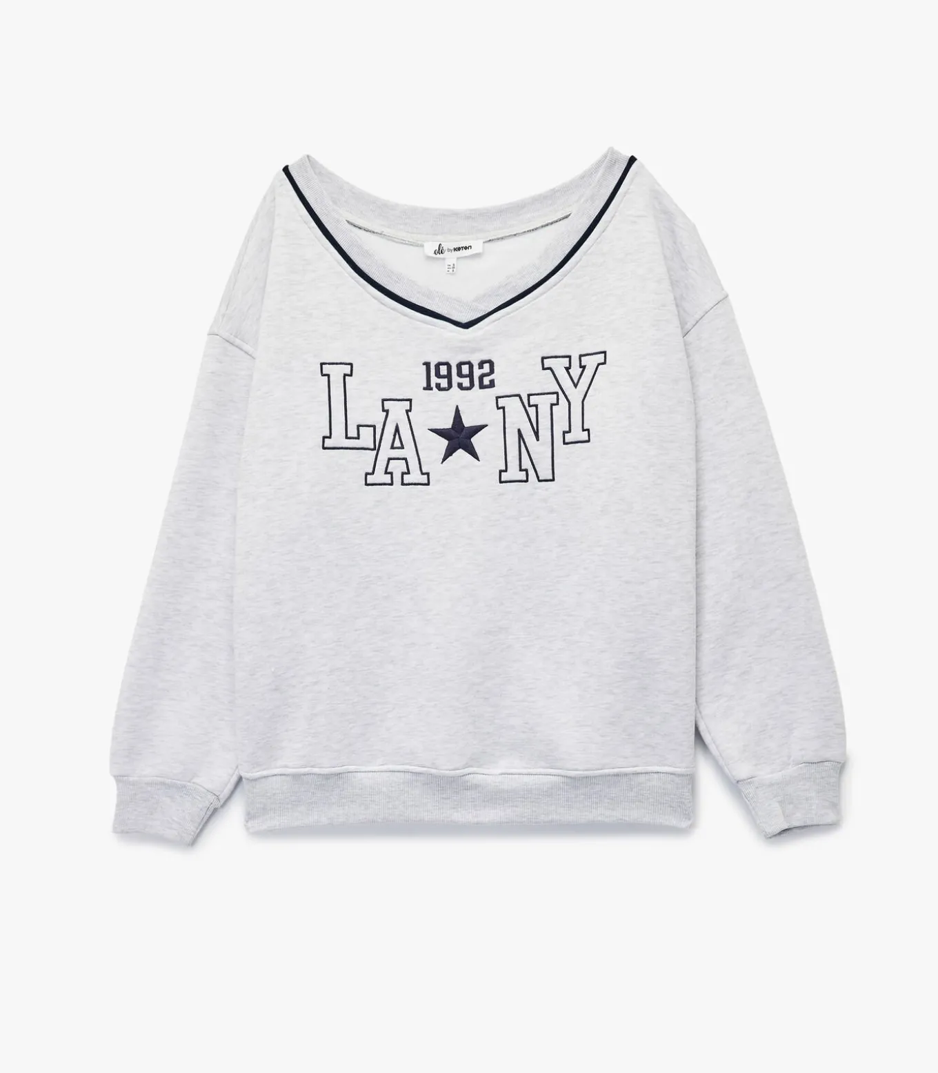 Grijze Oversized Sweatshirt V-hals Lange Mouwen