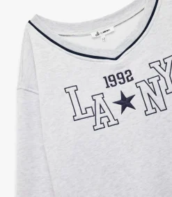 Grijze Oversized Sweatshirt V-hals Lange Mouwen