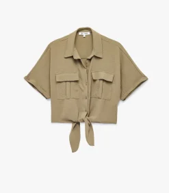 Groene Korte Mouwen Blouse met Binddetail