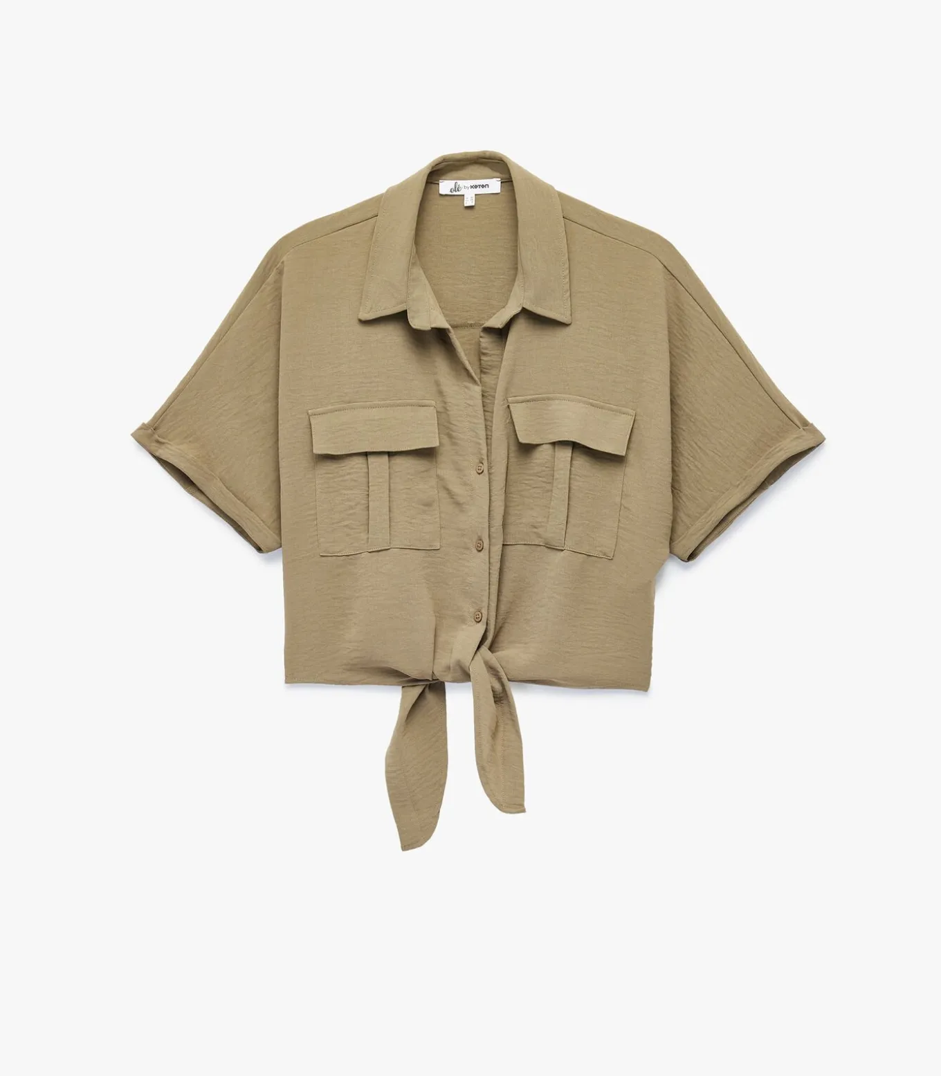 Groene Korte Mouwen Blouse met Binddetail