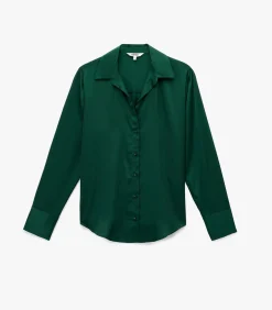 Groene Satijnen Blouse Met Lange Mouwen