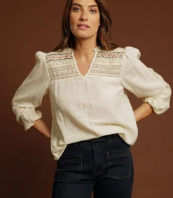 GUILDA - 100% katoenen bohemian blouse met borduursels en lange mouwen