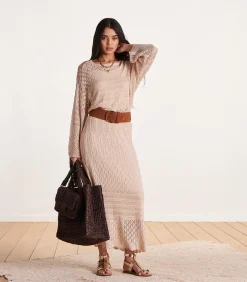 Halflange beige gehaakte rok