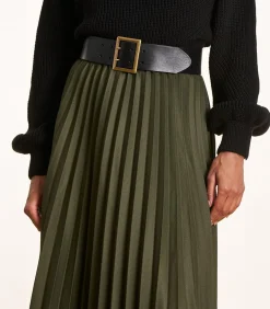 Halflange kaki plooirok van flanel