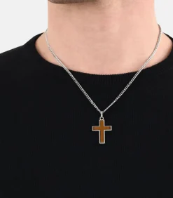 Hanger met motief voor mannen, roestvrij staal, tijgeroog | kruis