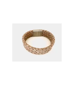 heren armband gevlochten leer breed taupe