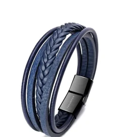 Heren Armband Leder - Blauw met Zwarte Sluiting
