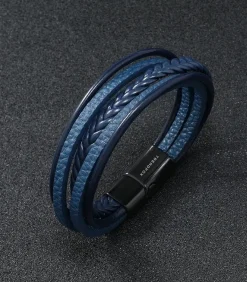 Heren Armband Leder - Blauw met Zwarte Sluiting