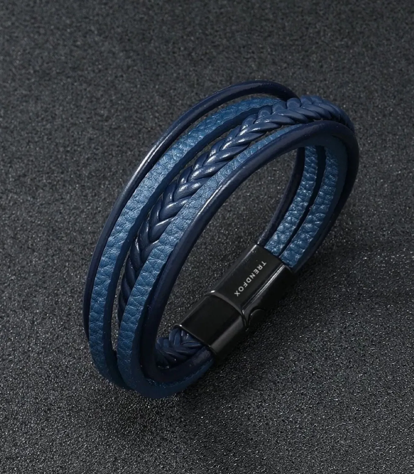 Heren Armband Leder - Blauw met Zwarte Sluiting