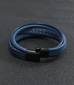 Heren Armband Leder - Blauw met Zwarte Sluiting