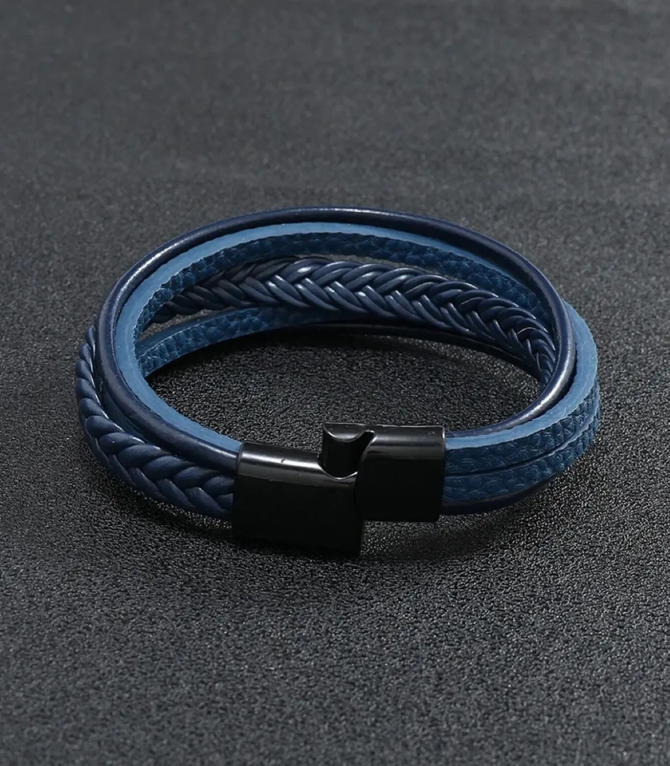 Heren Armband Leder - Blauw met Zwarte Sluiting