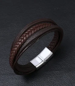 Heren Armband Leder - Bruin met Zilver Kleurige Sluiting