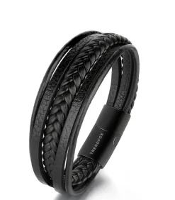 Heren Armband Leder - Zwart met Zwarte Sluiting