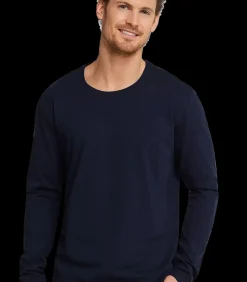 Heren pyjama shirt lange mouw - Donkerblauw - 100% katoenen los pyjama shirt