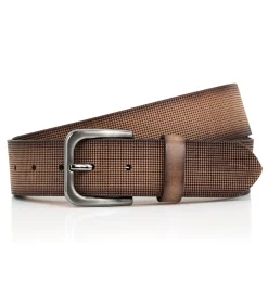 heren riem reliëf leer bruin 40mm