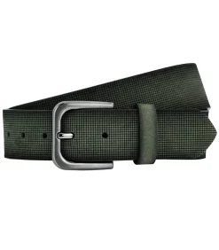 heren riem reliëf leer olijfgroen