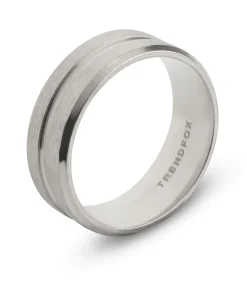 Heren Ring met Gegraveerde Streep - Zilver Kleurig - Staal