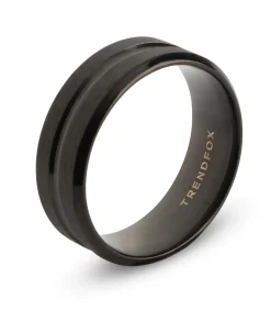 Heren Ring met Gegraveerde Streep - Zwart - Staal