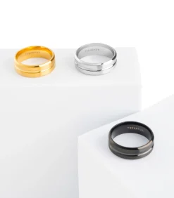 Heren Ring met Gegraveerde Streep - Zwart - Staal