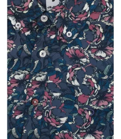 Herenblauw overhemd met plantenprint