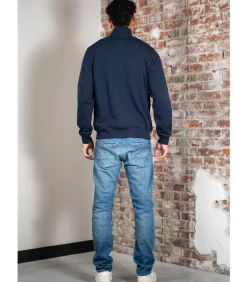 High neck zip up fleece sweatshirt - navy blue