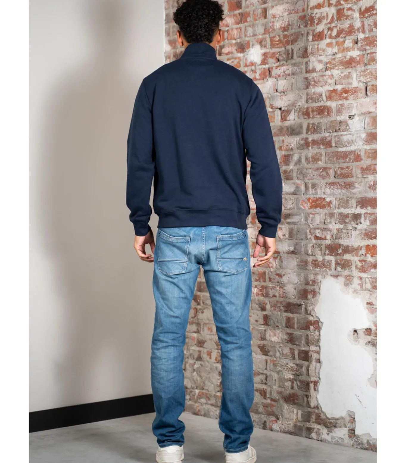 High neck zip up fleece sweatshirt - navy blue