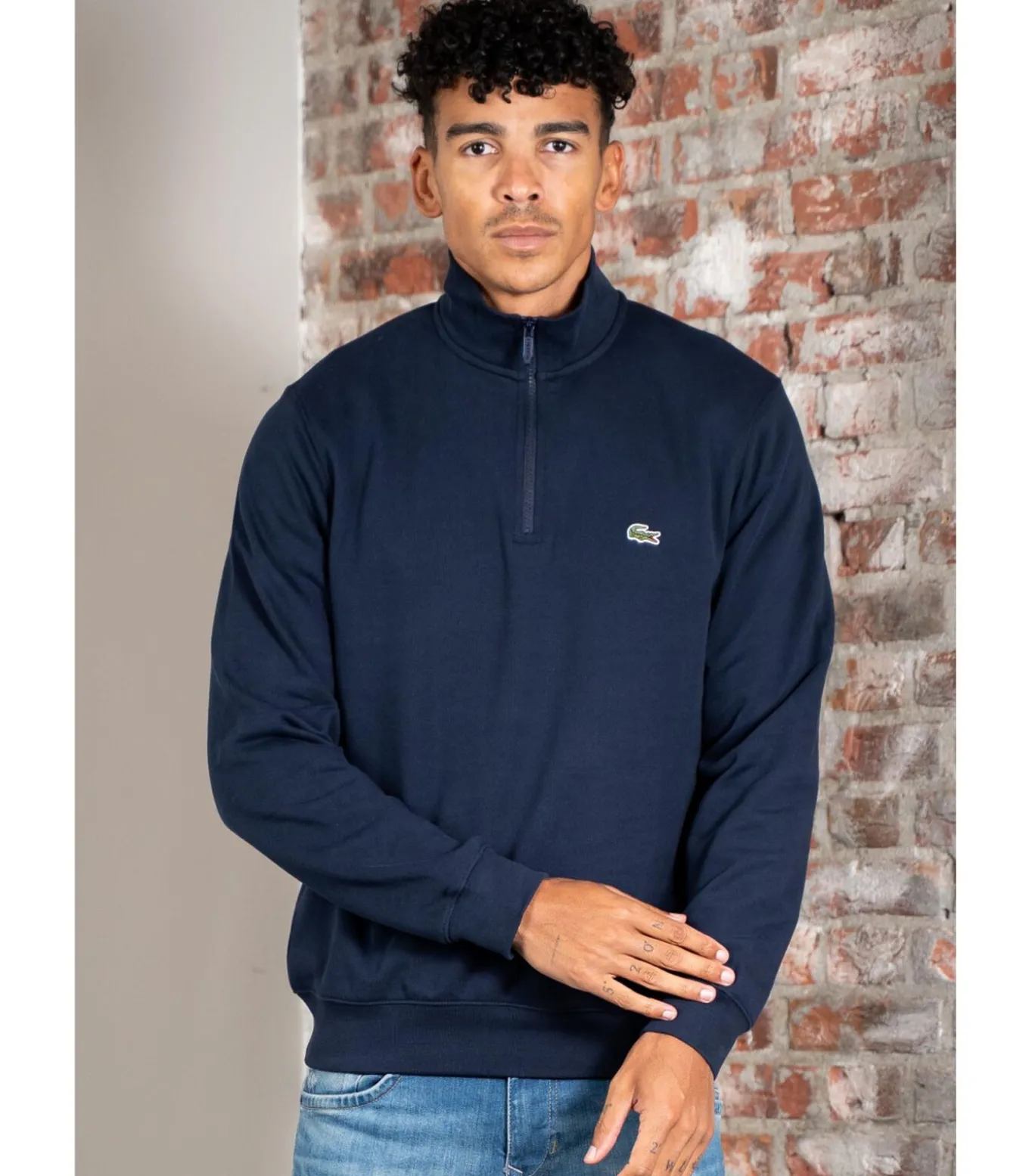 High neck zip up fleece sweatshirt - navy blue