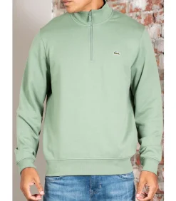 High neck zip up fleece sweatshirt - thyme