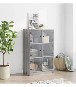 Hoge kast met deuren 68x37x109 cm bewerkt hout grijs sonoma