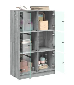 Hoge kast met deuren 68x37x109 cm bewerkt hout grijs sonoma